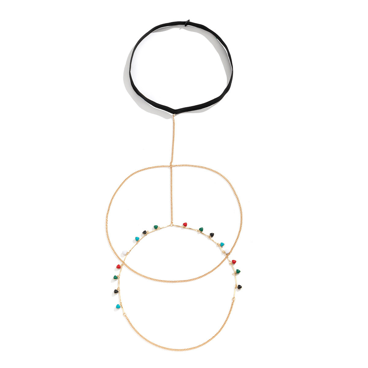 Minimalist Geometric Alloy Anklet for Women with Double-Layer Chains and Fringe Detail