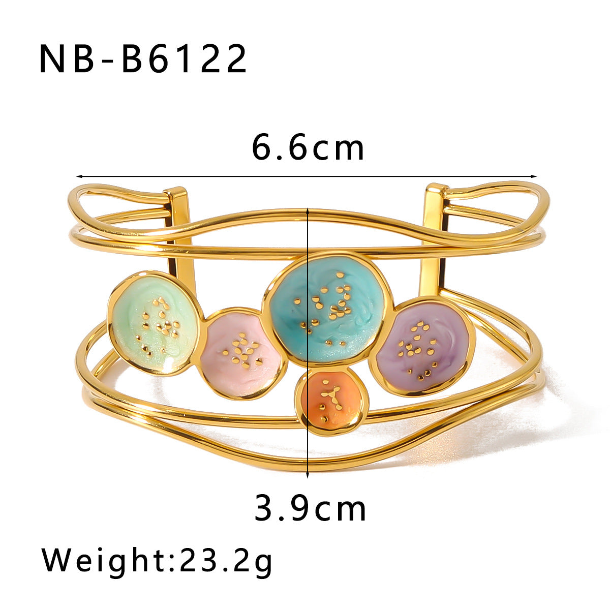 Bracciale regolabile in stile Ins con design floreale, placcato oro 18 carati in acciaio inossidabile e smalto colorato