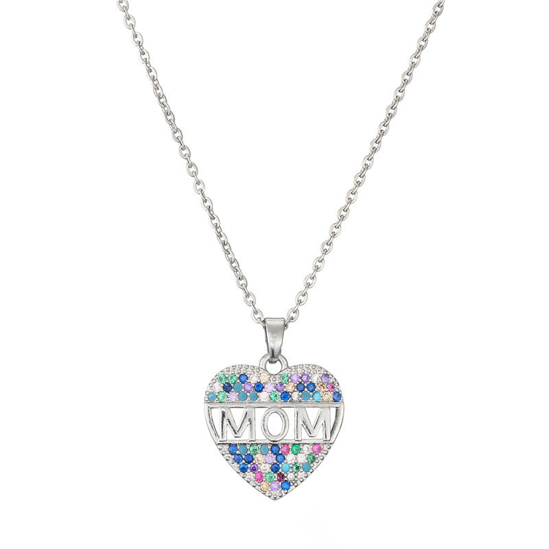 Heart Micro-inlay Brass Pendant Necklace with Cable Chain for Women