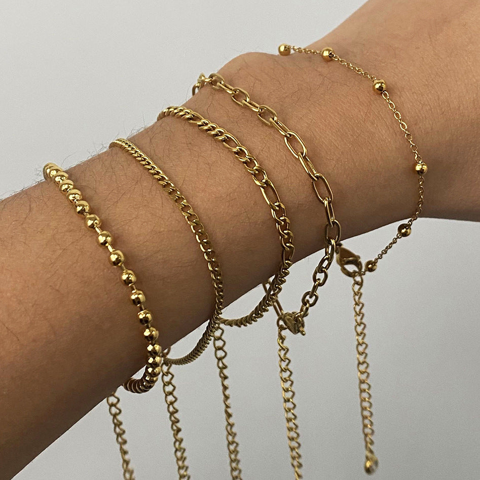 Bracciale Da Donna Minimalista Geometrico in Acciaio Inossidabile con Perline e Finitura Placcata