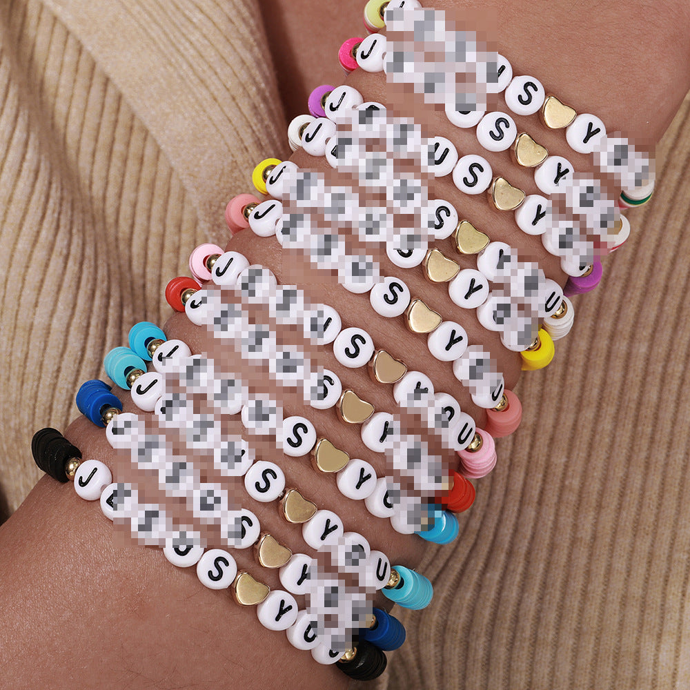 Fashion Colorful Letter and Heart Resin Bracelet Set for Women and Men