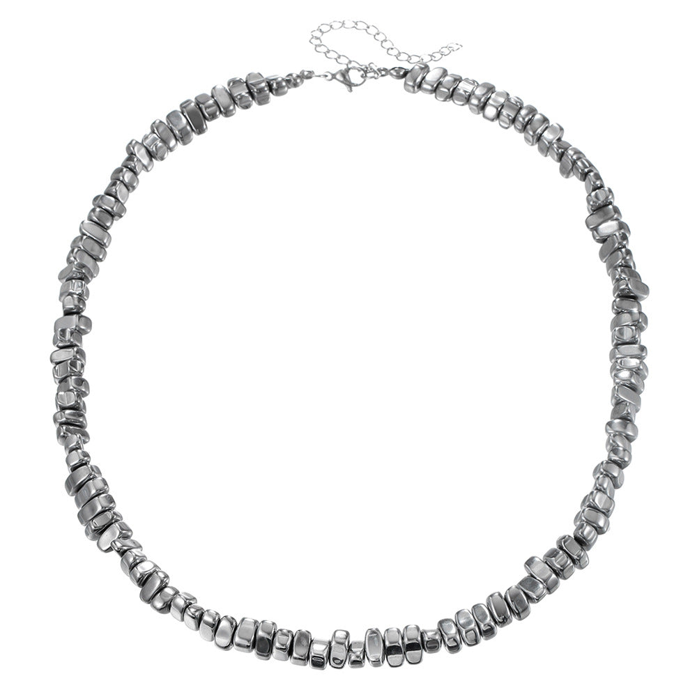 Geometric Black Obsidian Beaded Necklace for Men with Stainless Steel O-Chain and Handcrafted Details