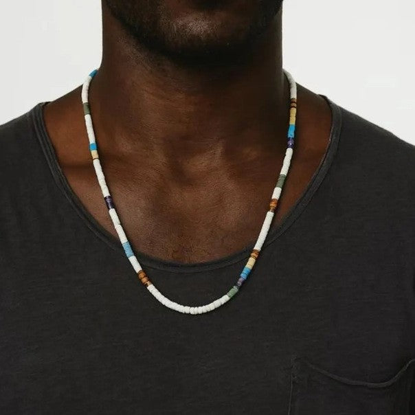 Bohemian Vintage Men's Geometric Wood Beaded Necklace