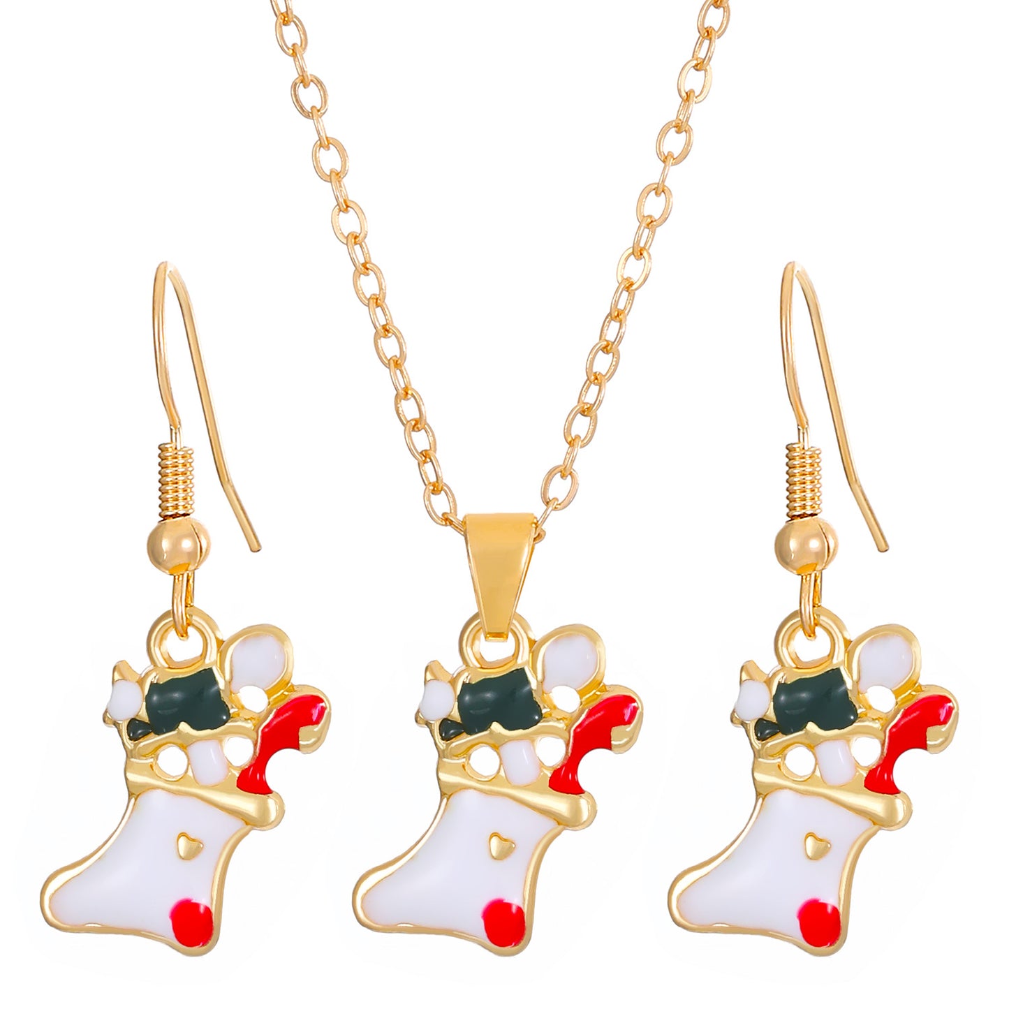 Conjunto de collar y pendientes con temática navideña para mujer, colgante de aleación con motivos de copo de nieve, Papá Noel y campana, joyería festiva minimalista electrochapada