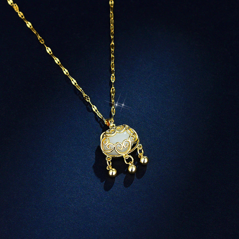 Vintage Geometric Titanium Steel Plated Longevity Lock Pendant Necklace for Women with Cable Chain