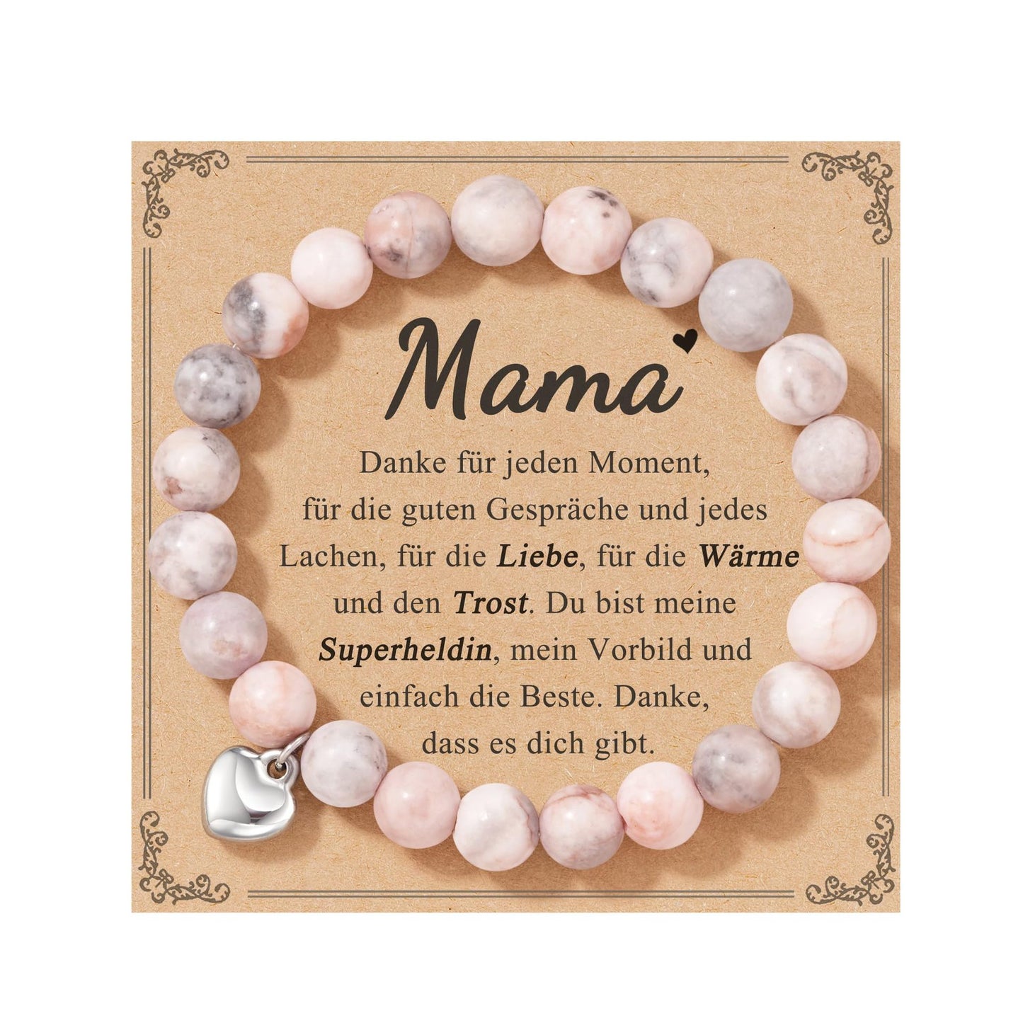 Unisex Heart Natural Stone Beaded Bracelet