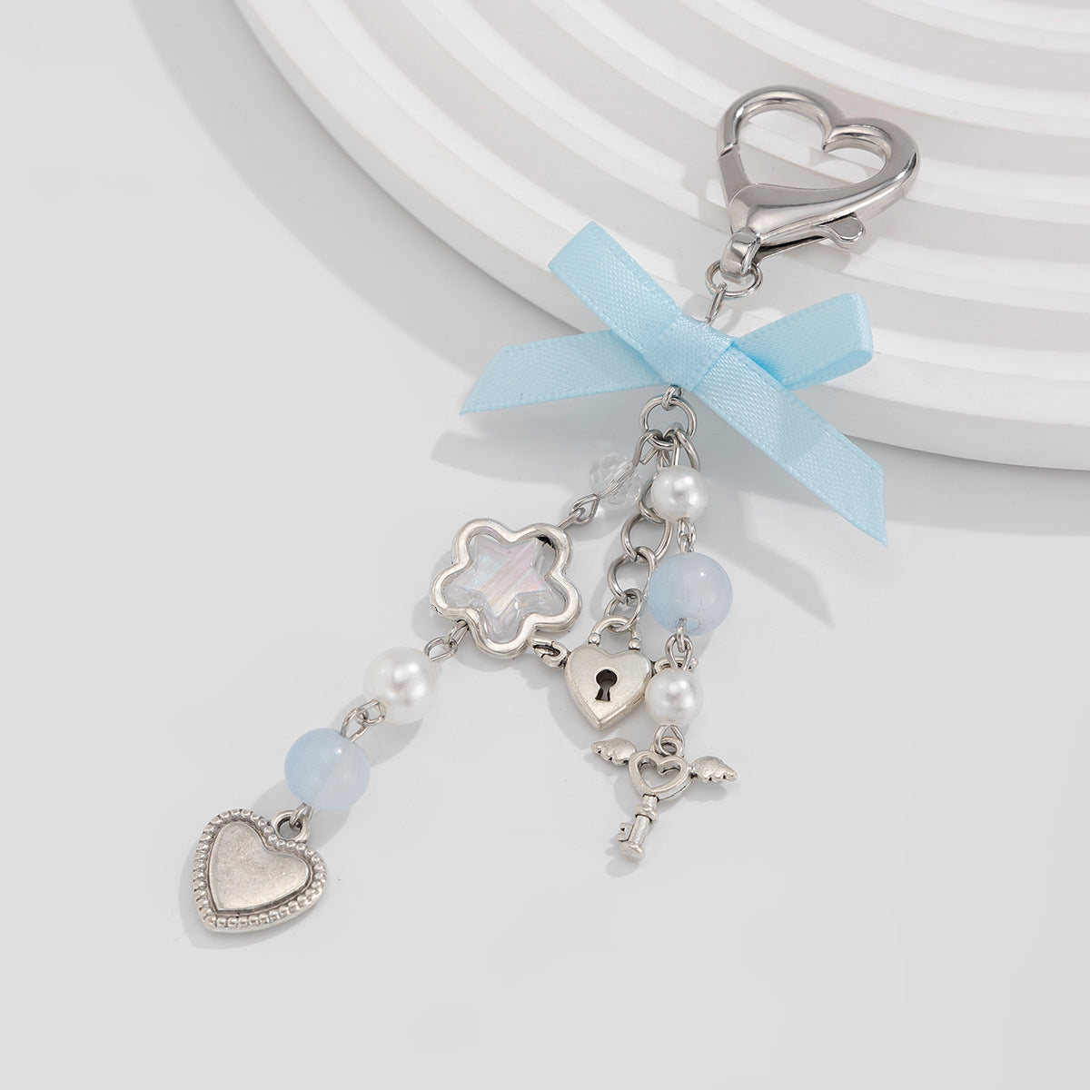Sweet Heart Imitation Pearl Plated Alloy Keychain Charm