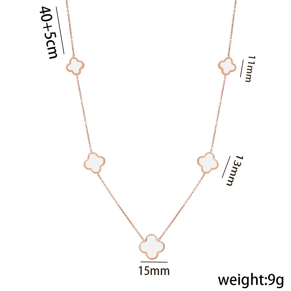 Collar de Acero de Titanio con Trébol de Cuatro Hojas Geométrico Chapado en Oro Rosa de 18K Lujo Ligero para Mujer