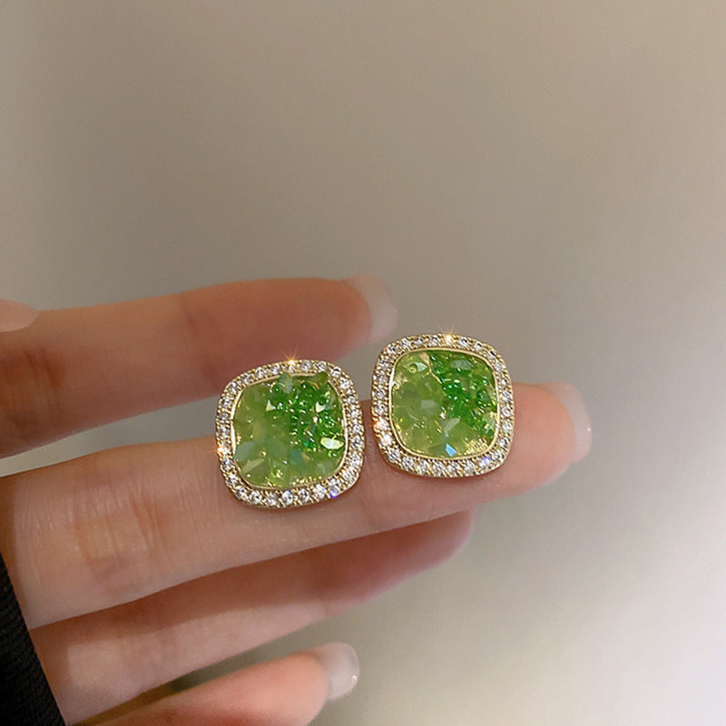 Orecchini Vintage in Resina con Forma a Diamante Geometrico, Corpo in Lega e Finitura Placcata Oro, Perni in Acciaio Inossidabile, Gioielli per Orecchie da Donna Minimalisti di Lusso