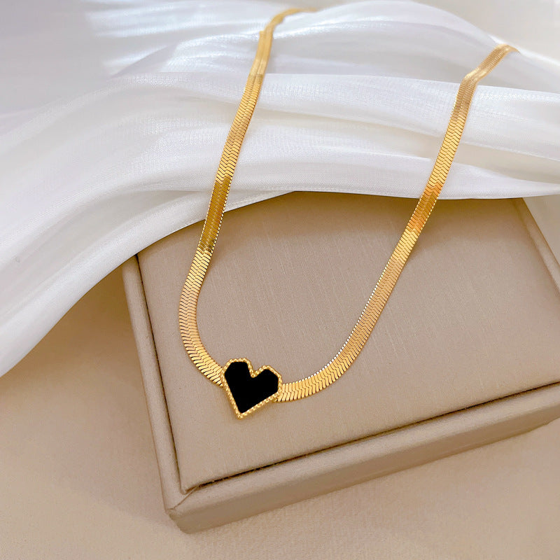 Geometric Heart Pendant Necklace for Women Titanium Steel Plated Gold Heart Chain Minimalist Sweet Locket Necklace