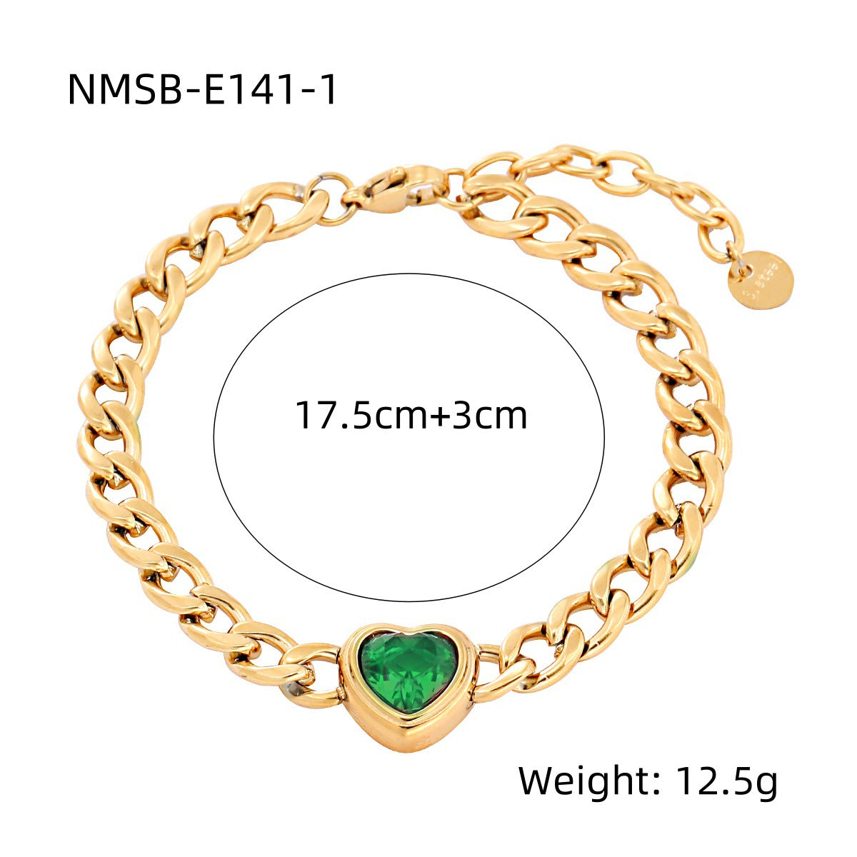 Fashionable Heart-Shaped Cubic Zirconia Titanium Steel Bracelet for Women with 18K Gold Vacuum Plating and Geometric Design