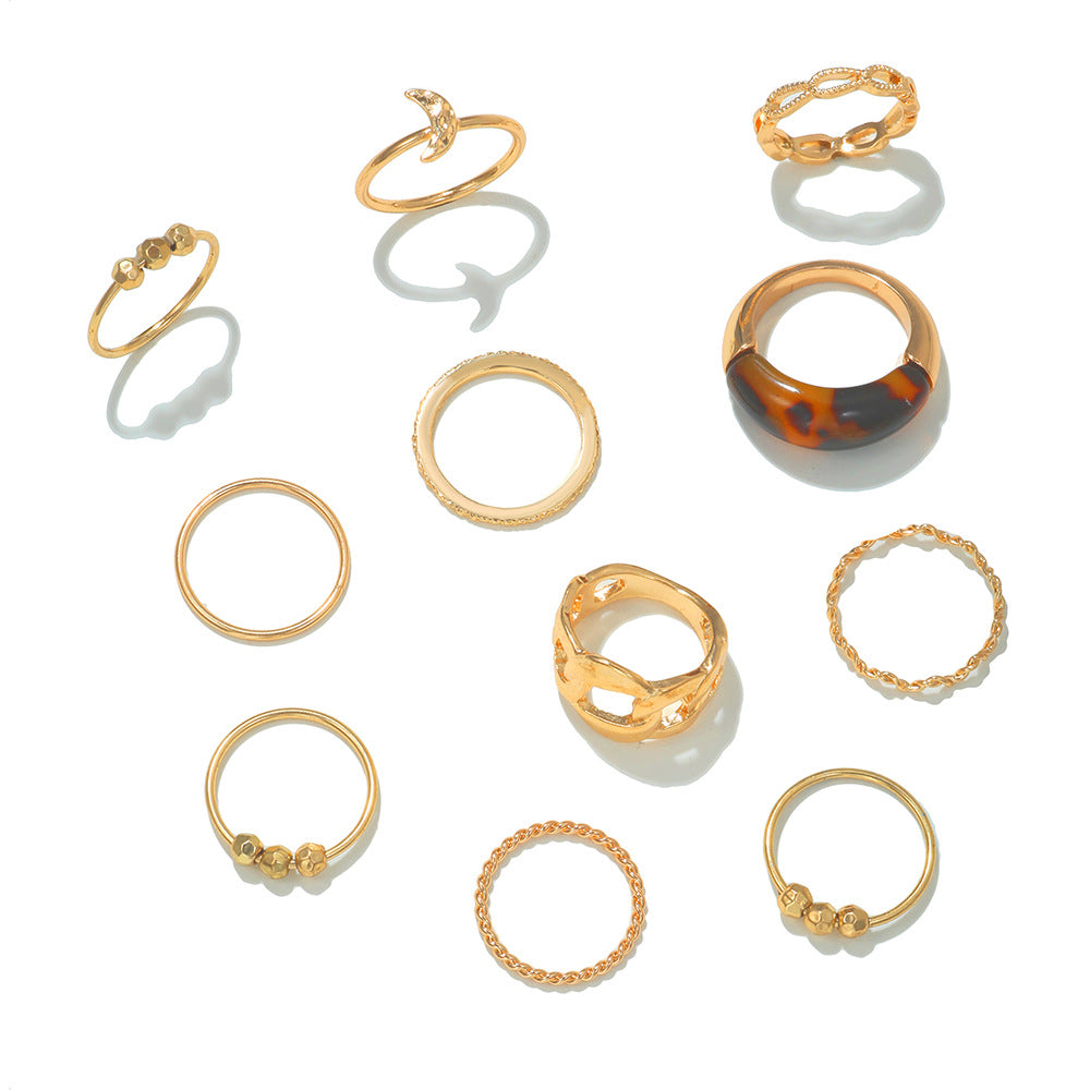 Minimalist Hip-hop Vintage Geometric Plated Alloy Ring Set