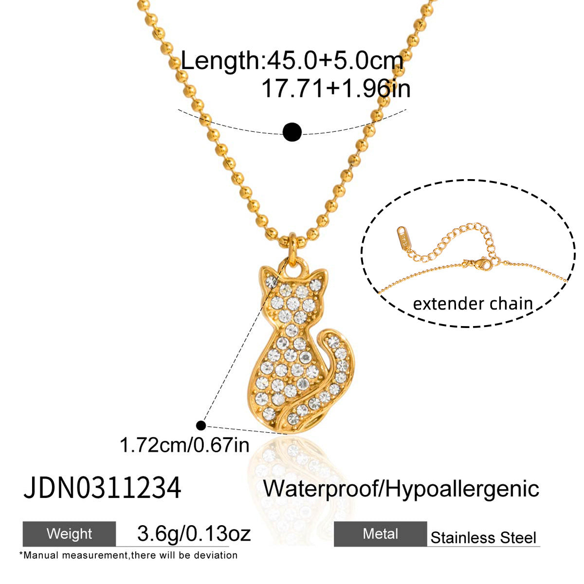 Collar colgante de gato geométrico minimalista de acero inoxidable 316L con baño de oro PVD para mujer