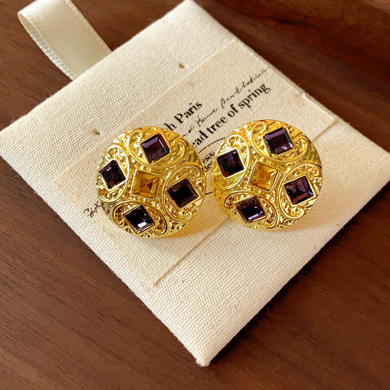 Vintage-Style Geometric Stud Earrings in Copper with Electroplated Finish for Women