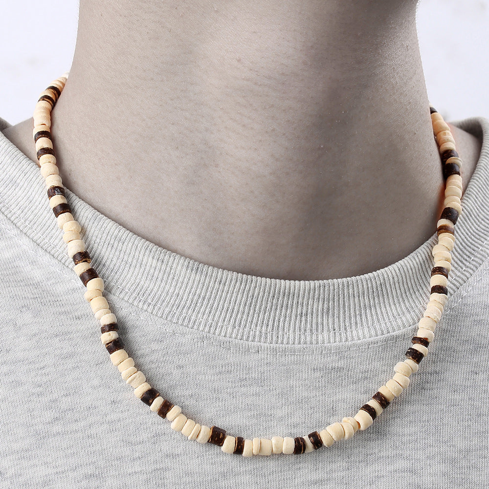 Hip-hop Geometric Wood and Stainless Steel Ball Chain Necklace