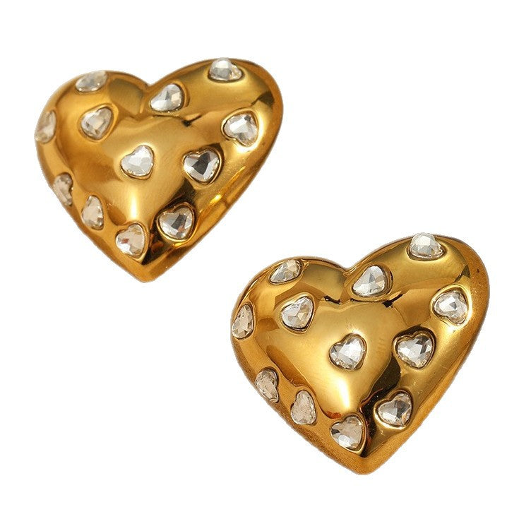 Orecchini in Acciaio Inossidabile a Cuore, Stile Francese, Placcati Oro 18K, da Donna