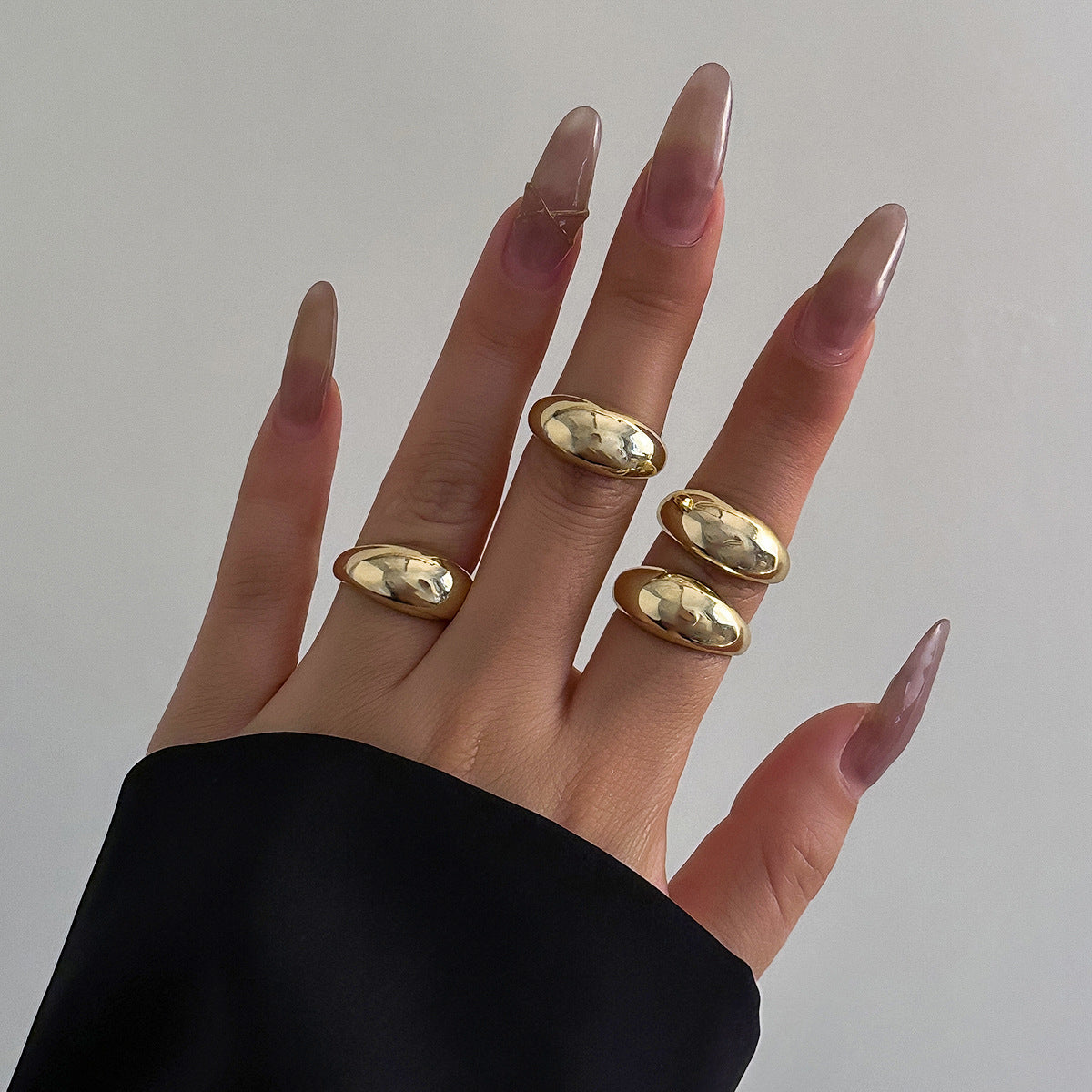 Geometric Plated Zinc Alloy Ring Set for Women