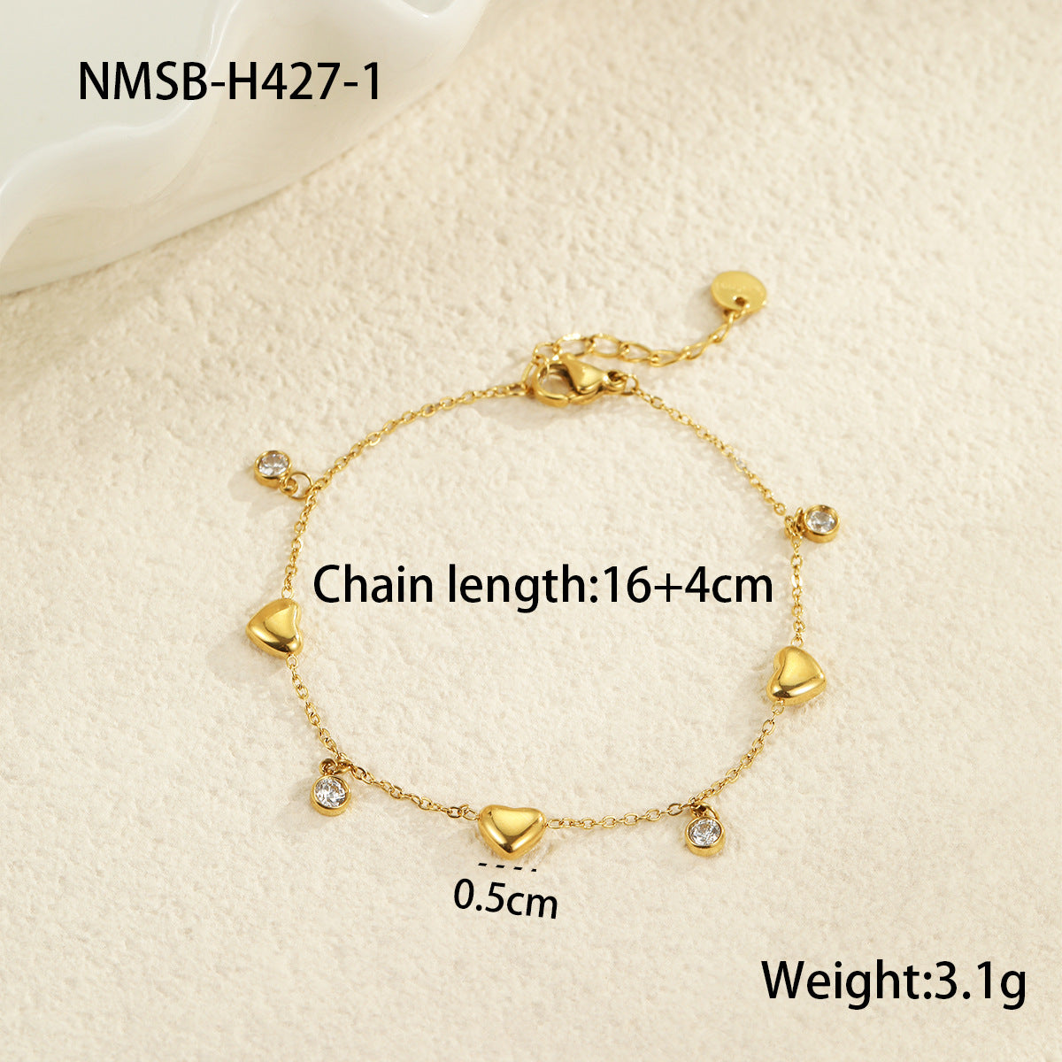 Minimalist Stainless Steel Heart-Shaped Zirconia Bracelet for Women with Plated Finish