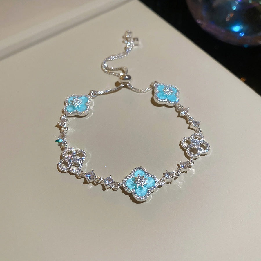 Luxury Elegant Brass Plated Crystal Cubic Zirconia Beaded Bracelet for Women