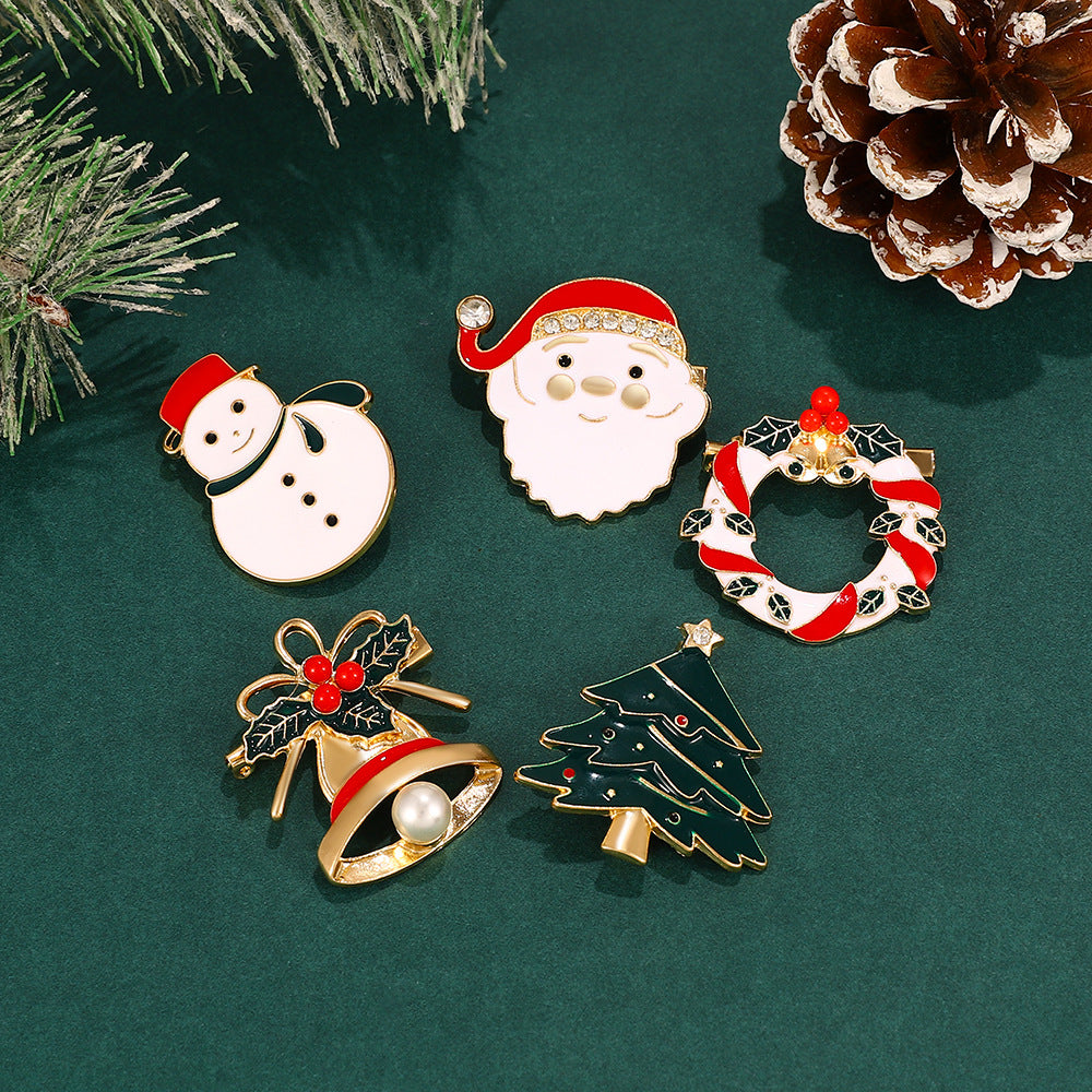 Christmas Pin with Enamel Snowman and Bell Design Alloy Brooch for Unisex Holiday Decoration