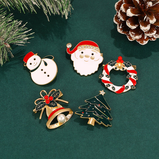 Christmas Pin with Enamel Snowman and Bell Design Alloy Brooch for Unisex Holiday Decoration
