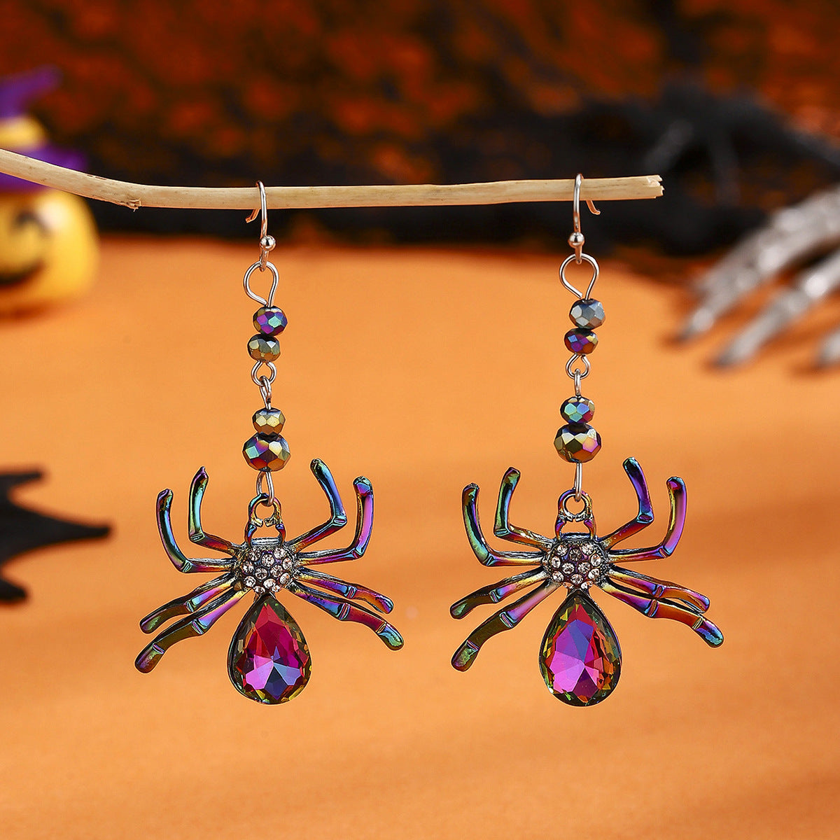 Pendientes de aleación con forma de araña, a la moda, para mujer, con acabado chapado y pernos de acero inoxidable