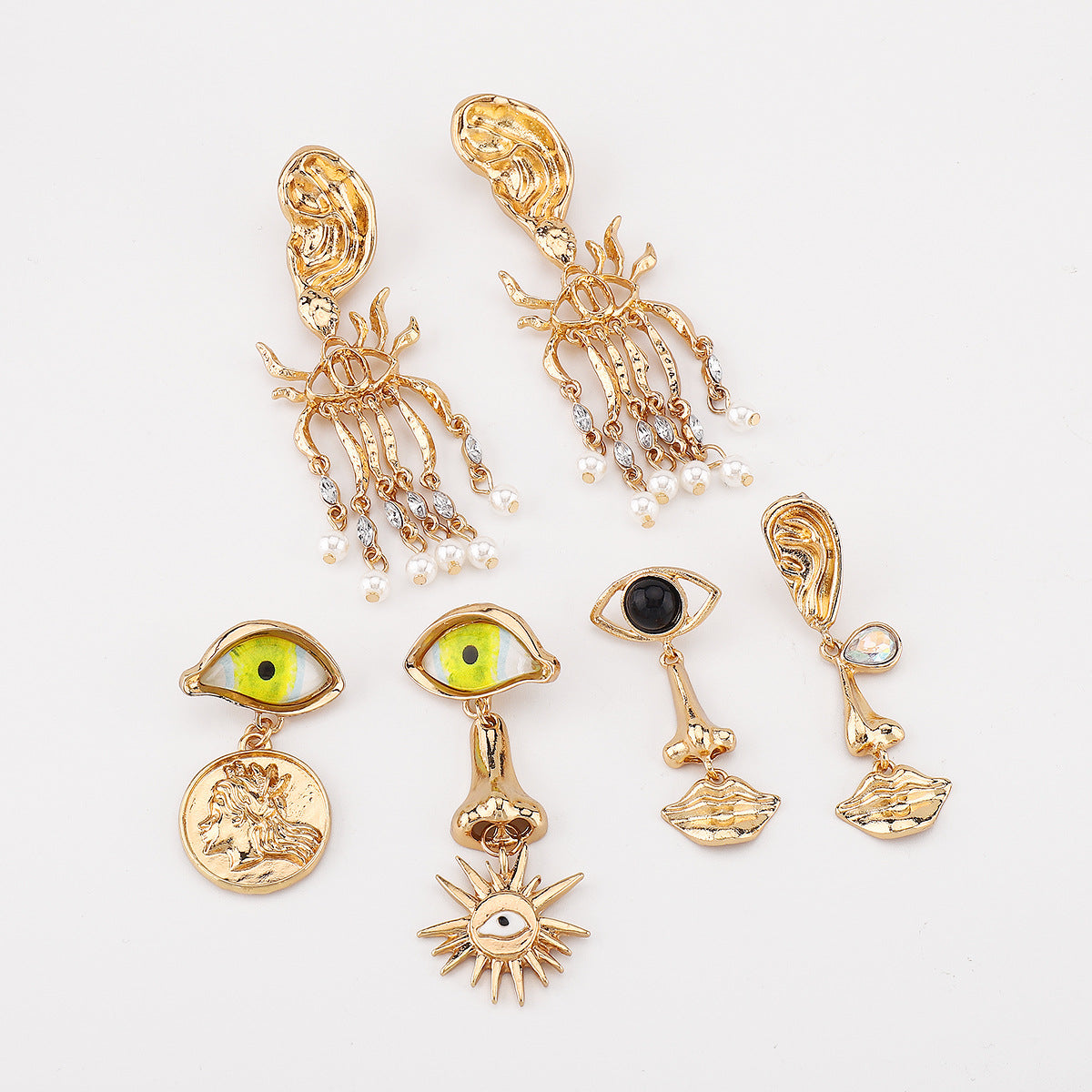 Pendientes asimétricos geométricos estilo vintage con pedrería y perlas de imitación, pendientes largos colgantes de aleación chapada para mujer
