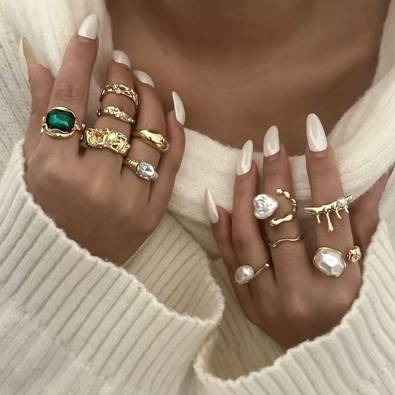 Anello da donna in lega placcata con texture geometrica irregolare