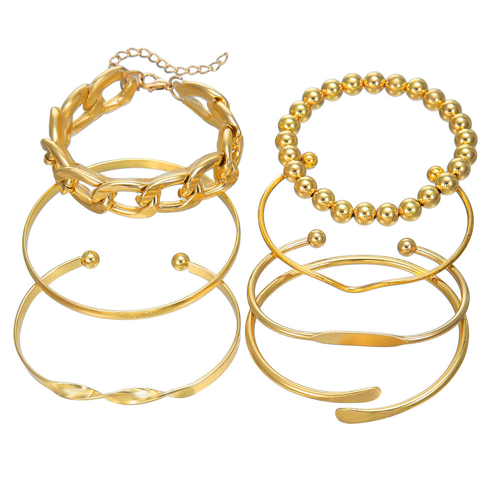 Geometric Plated Alloy Bracelet Set