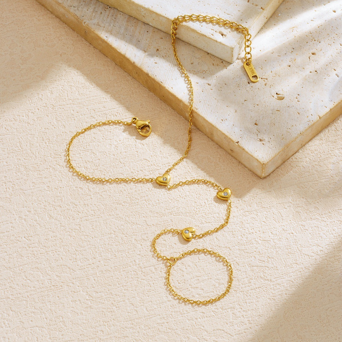 Minimalist Gold Plated Stainless Steel Heart Rhinestone Bracelet for Women