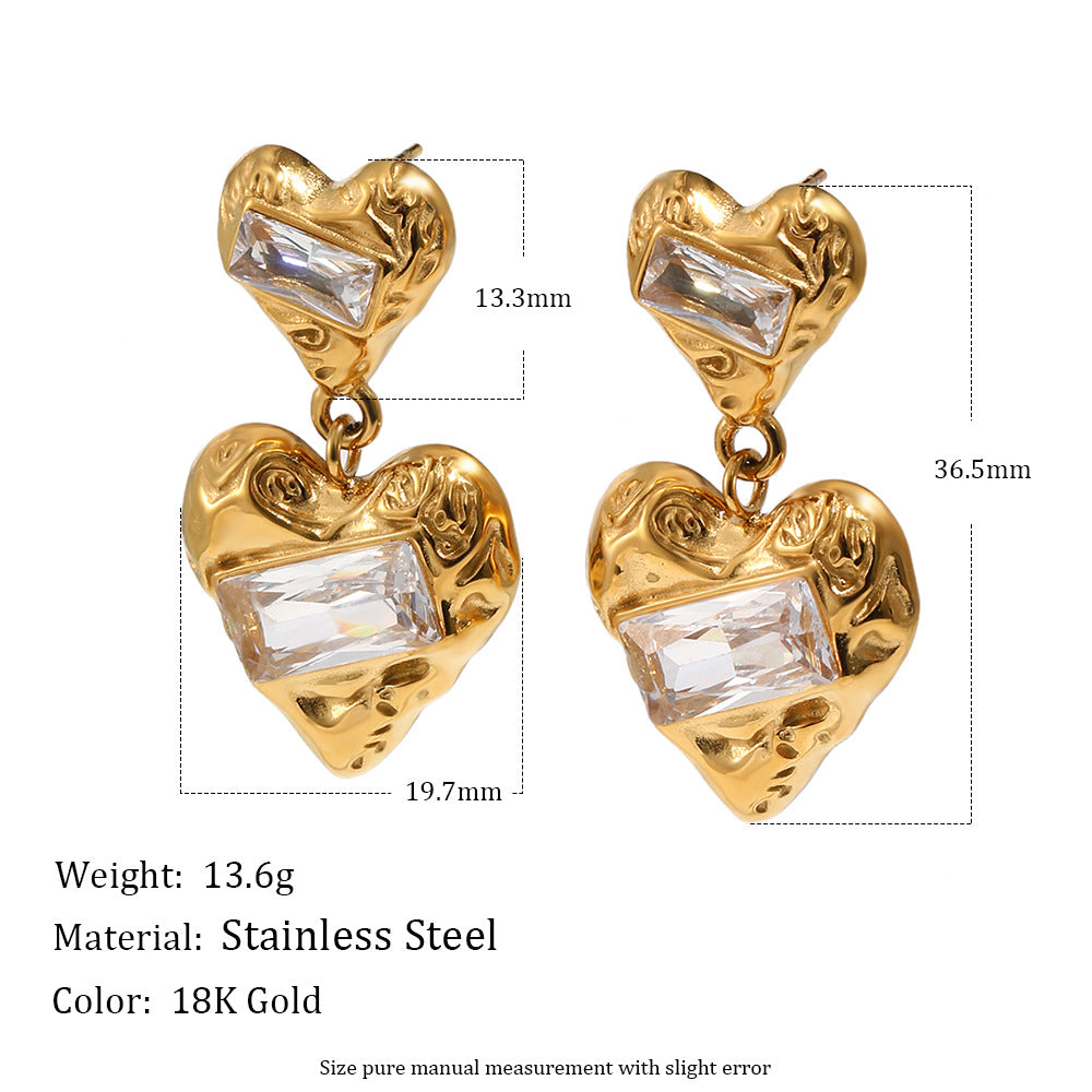 Pendientes de circonita cúbica con corazón geométrico de acero inoxidable chapado en oro de 18 quilates, lujo minimalista