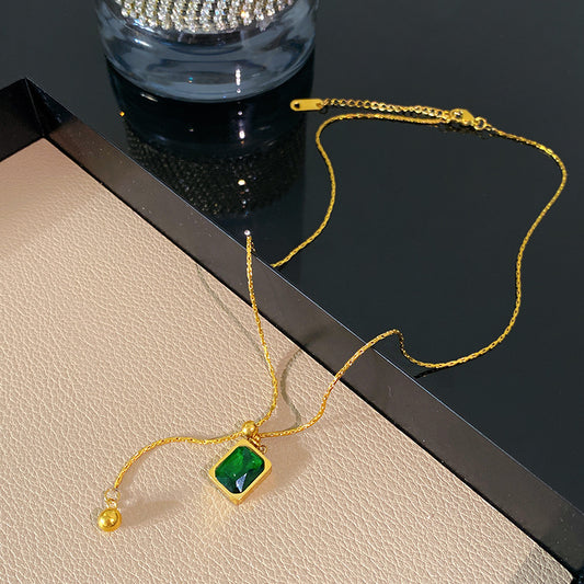Sweet Sporty Square Heart Floral Cubic Zirconia Plated Titanium Steel Necklace with Brass Pendant
