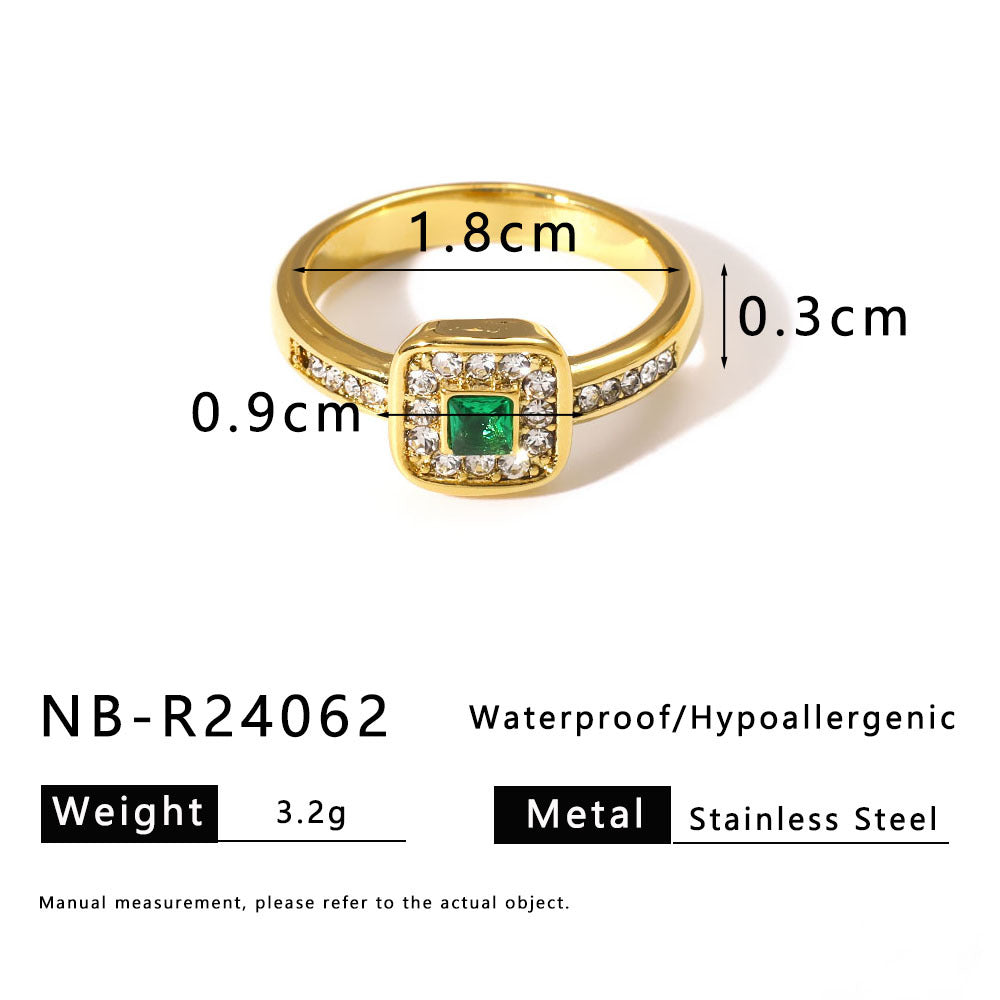 Anello geometrico minimalista da donna in acciaio inossidabile con intarsio di strass e placcatura sottovuoto in oro 18 carati