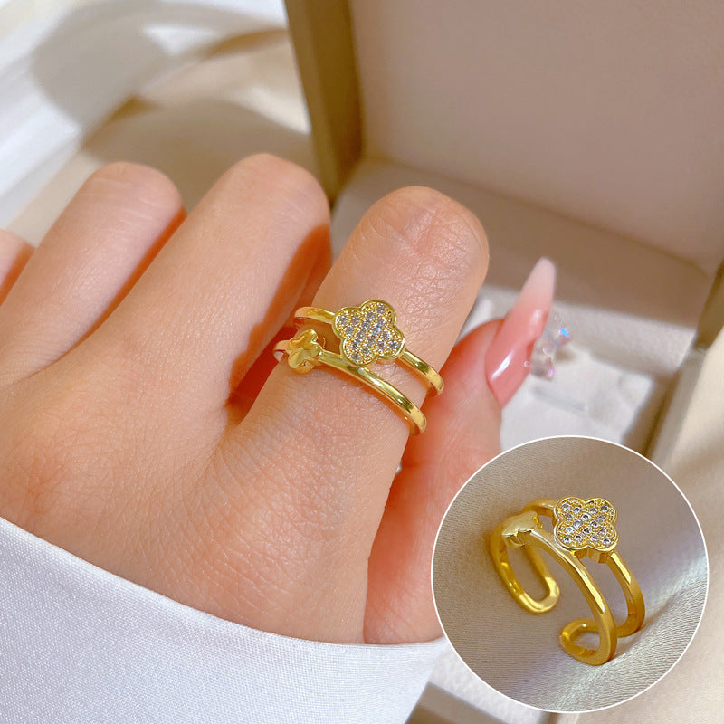 Minimalist Crown-Shaped Brass Ring with Gold Plating for Women