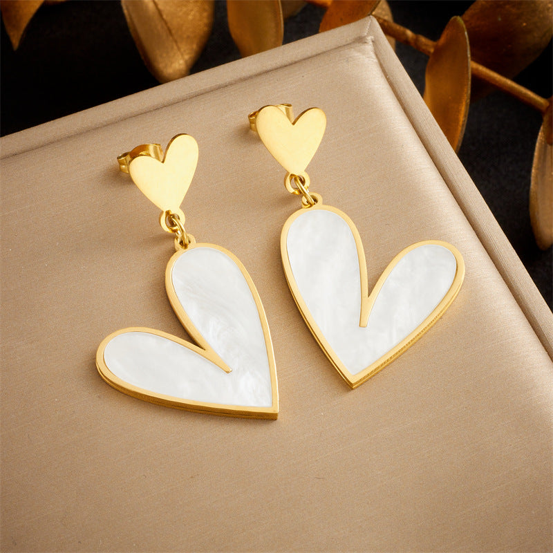 Vintage Minimalist Plated Stainless Steel Heart Pendant Earrings
