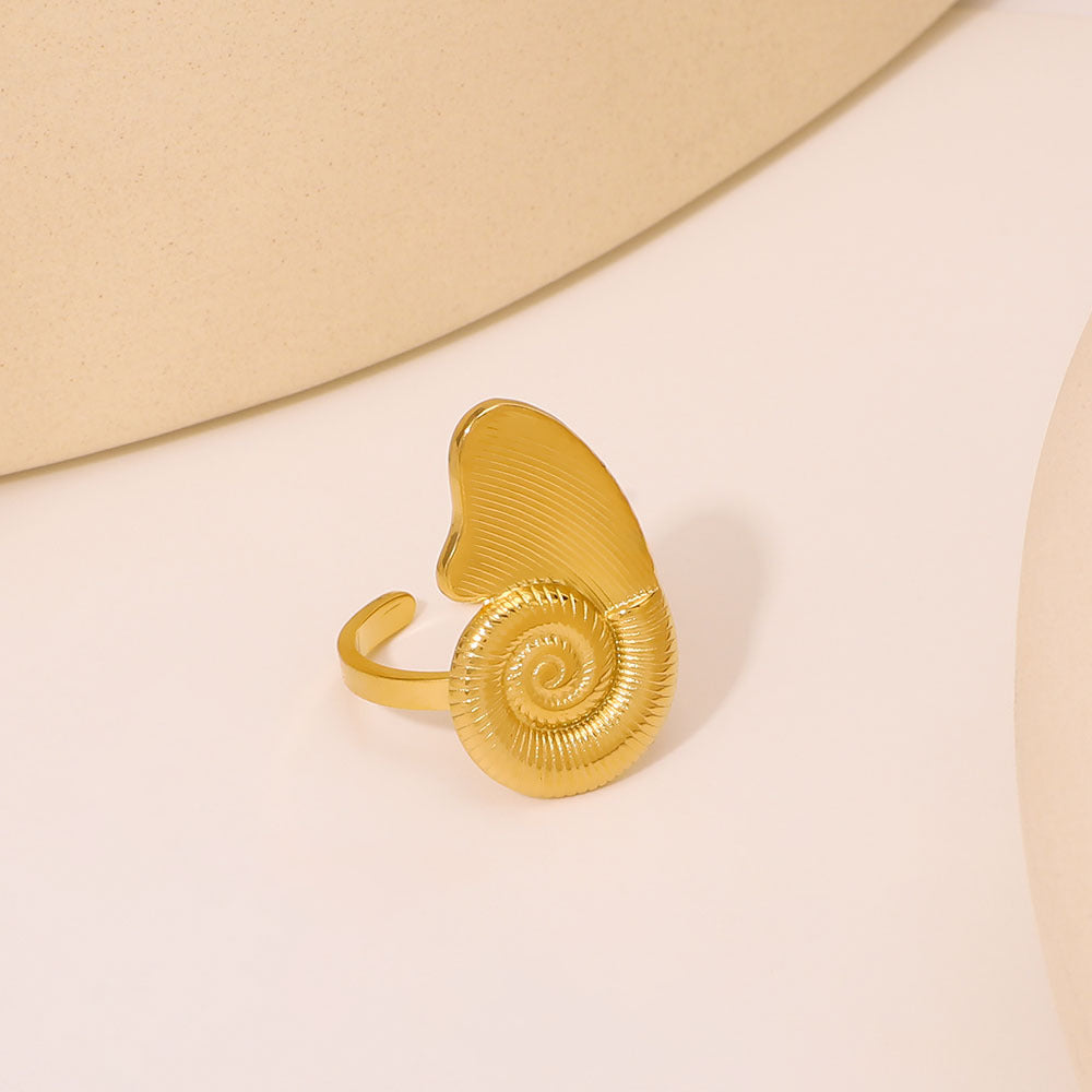 Anello Aperto Unico a Forma di Ala a Concha Marina in Acciaio Inossidabile con Finitura Galvanica Impermeabile Gioielli Minimalisti Unisex