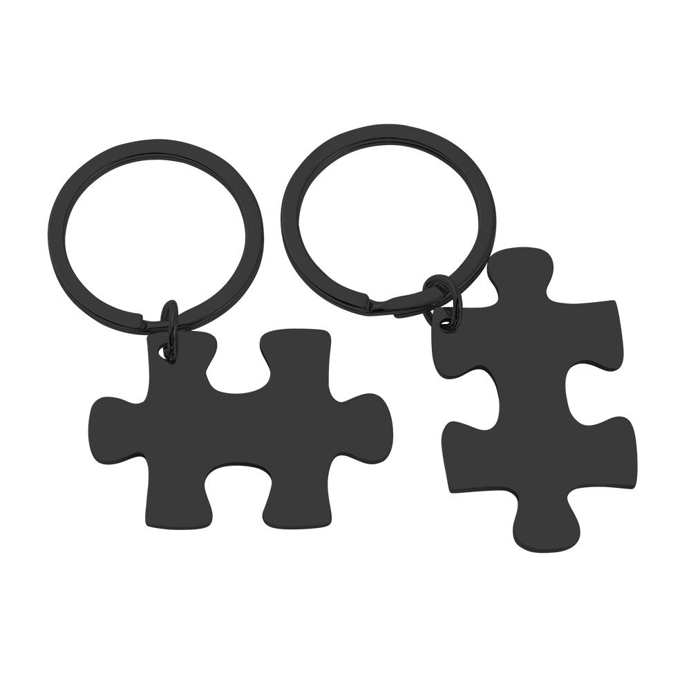 Minimalist Laser Letter Titanium Steel Puzzle Keychain Set for Couples