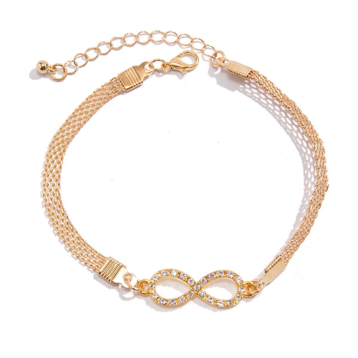 Cavigliera da donna minimalista a forma di cuore vuoto geometrico con simbolo dell'infinito in lega con intarsi di strass