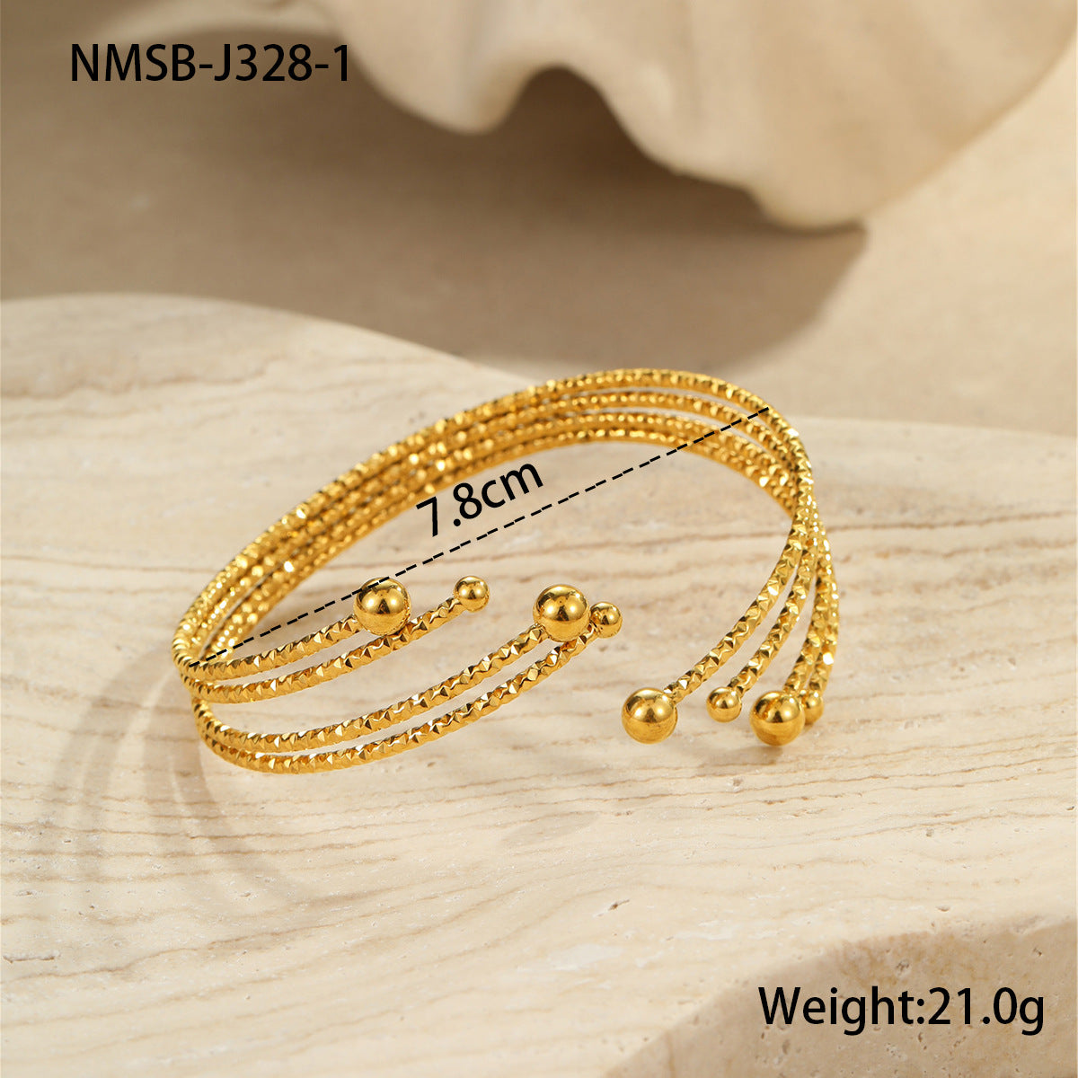 Fashionable Geometric Stainless Steel Bracelet and Titanium Steel Ring with 18K Gold Plating, Engraved Detail, Non-Fading Hand Jewelry for Women