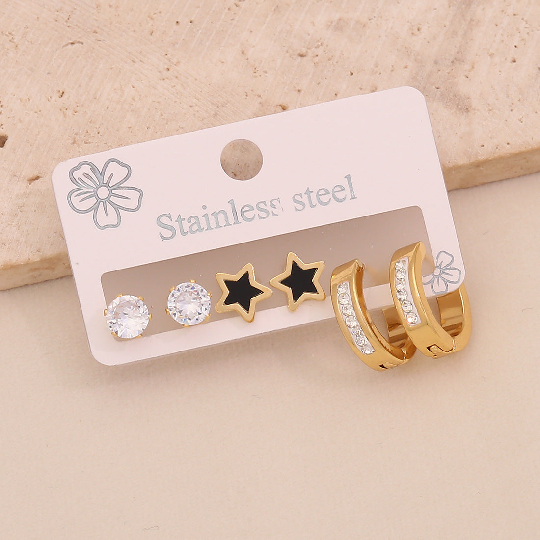 Orecchini a perno da donna alla moda a forma di cuore e goccia in acciaio inossidabile con intarsio di strass