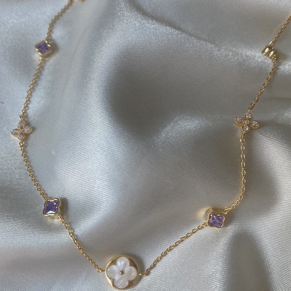 Collana vintage con ciondolo a trifoglio e fiocco di neve con intarsi in zircone su base in rame placcato in oro 18 carati, unisex