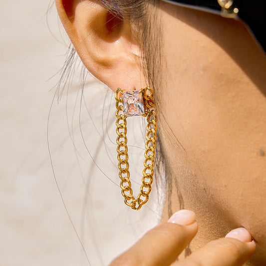 Stainless Steel Plated Cubic Zirconia Tassel Earrings for Women