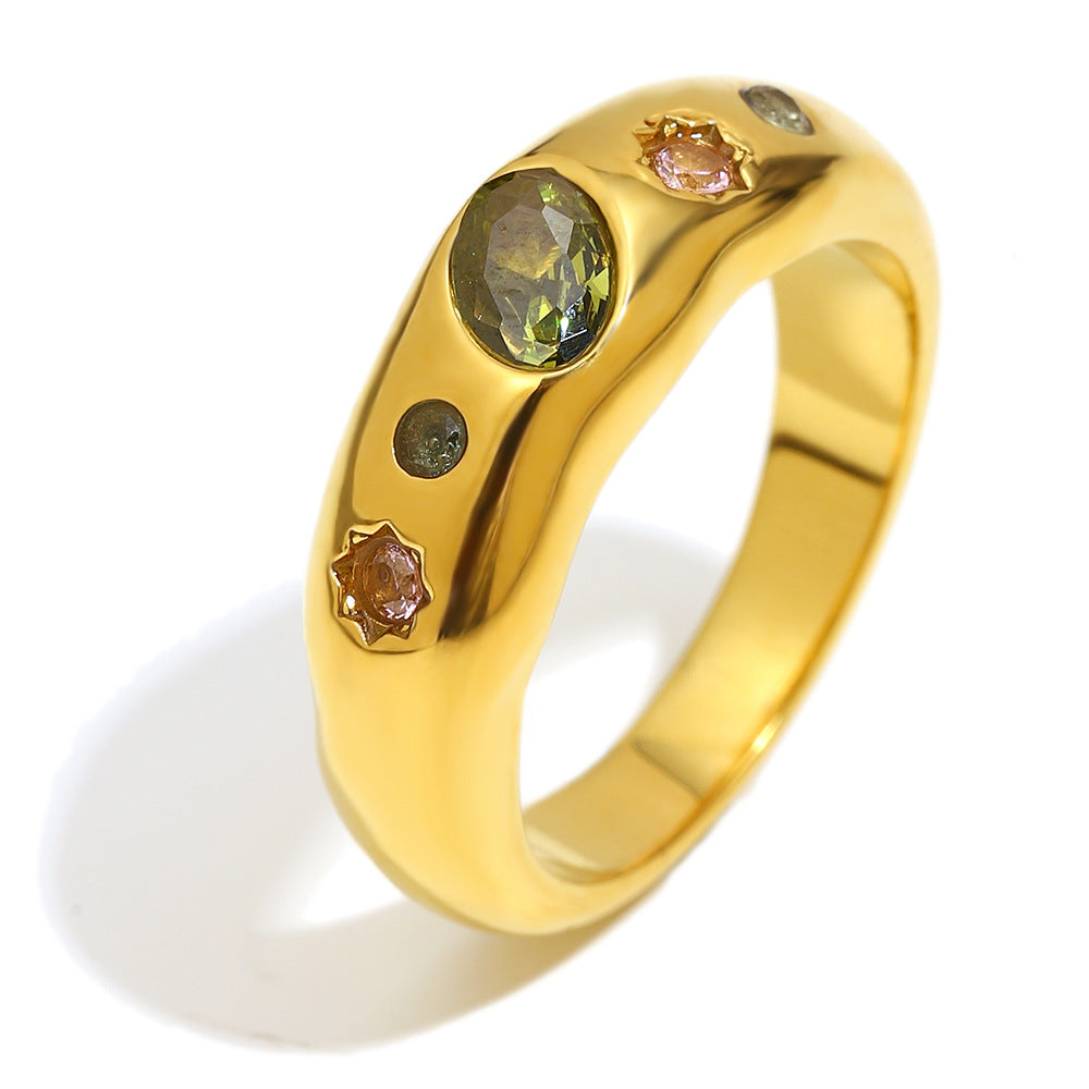 Anello da donna minimalista geometrico in acciaio inossidabile placcato oro 18 carati con cristalli di zirconia