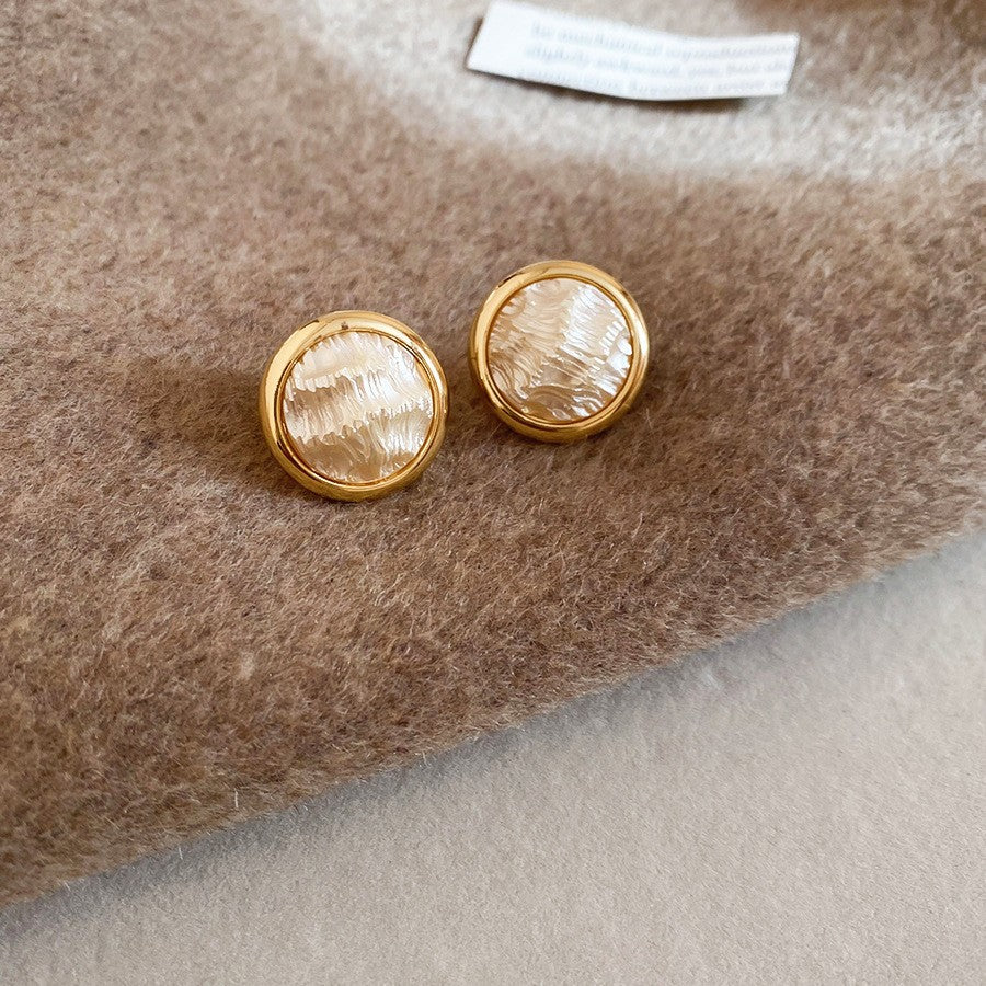Orecchini a perno con perle stile vintage francese elegante con perni in acciaio placcato per donna, uso quotidiano, design rotondo geometrico minimalista, look di lusso
