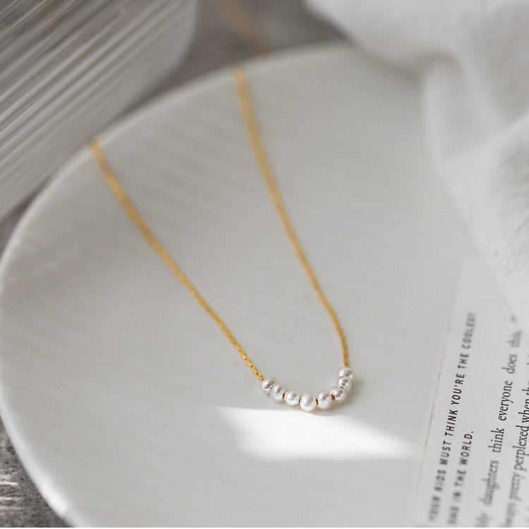 Minimalist 18K Gold Plated Titanium Steel Smile Pearl Pendant Necklace Unisex Clavicle Chain