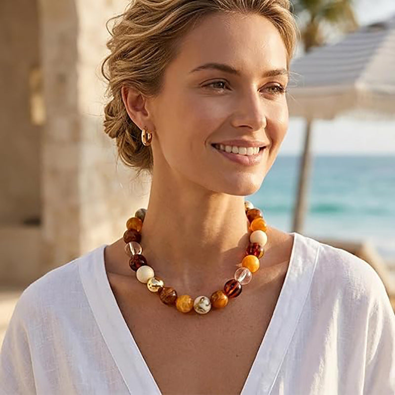 Casual Round Acrylic Bead Necklace Polished Ball Chain Women's Fashion Choker