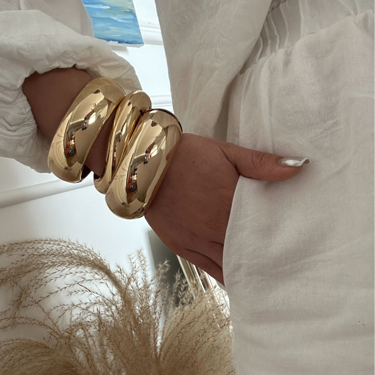 Punk Minimalist Round Geometric Plated Alloy Cuff Bracelet