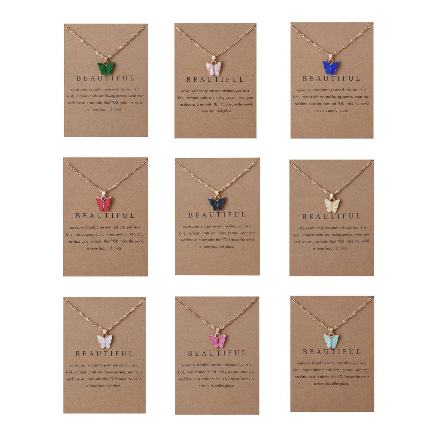 Sweet Minimalist Butterfly Acrylic Pendant Necklace for Women