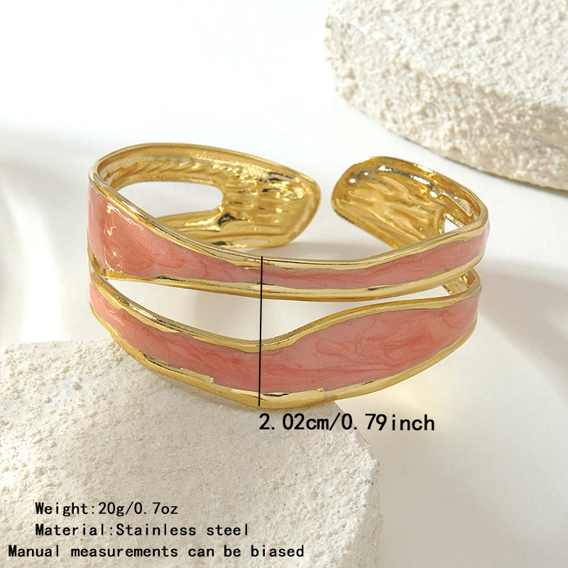 Minimalist Geometric Round Drip Oil Stainless Steel Open Cuff Bracelet