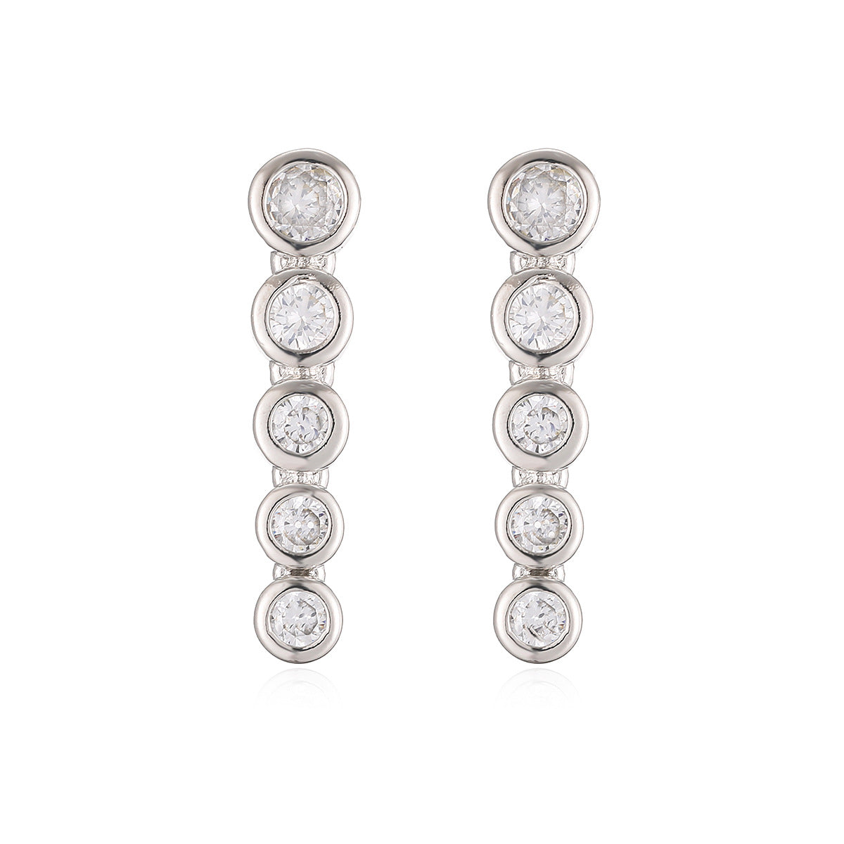 Minimalist 18K Gold Plated Brass Geometric Cubic Zirconia Inlay Long Drop Earrings for Women